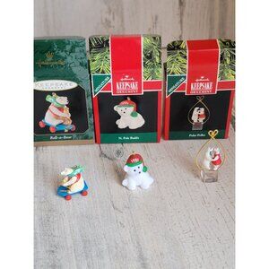Hallmark miniature polar bear ornament Xmas‎ set ice